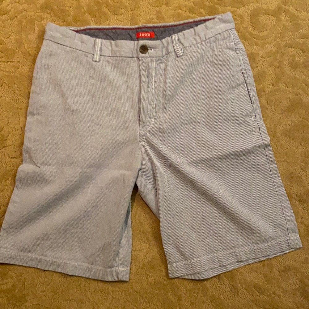 Izod Men’s Flat Front Pinstripe Shorts, 34W, 10”